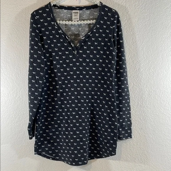 VICTORIA’S SECRET PINK Dog Print Long Sleeve Top Sleepwear Pajamas Size Small - Picture 3 of 12